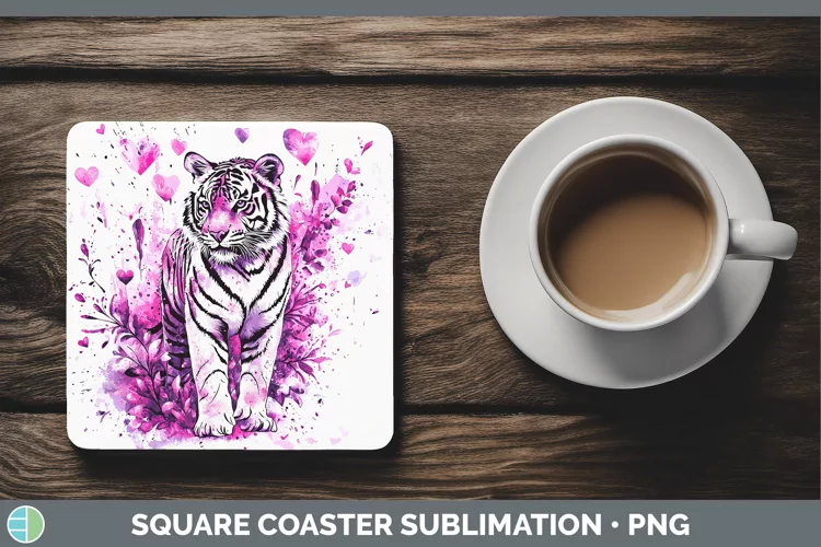Valentine Splash Tiger Square Coaster Sublimation Coaster De