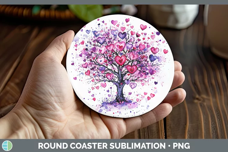 Valentine Splash Tree of Life Round Coaster Sublimation Coas