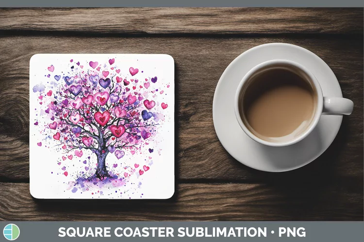Valentine Splash Tree of Life Square Coaster Sublimation Coa
