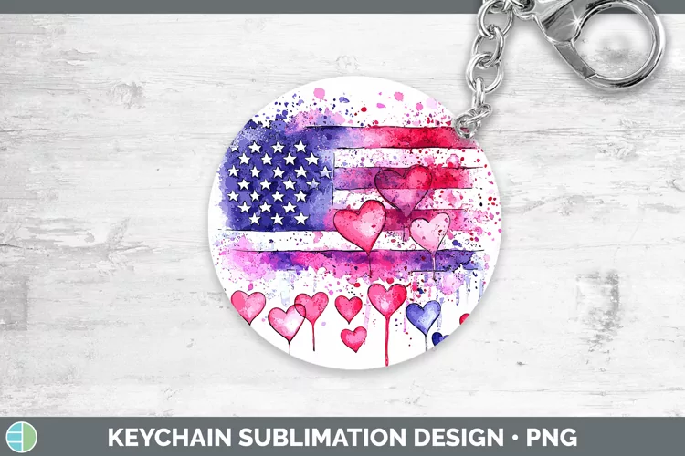 Valentine Splash USA Flag Keychain Sublimation Keyring Desig