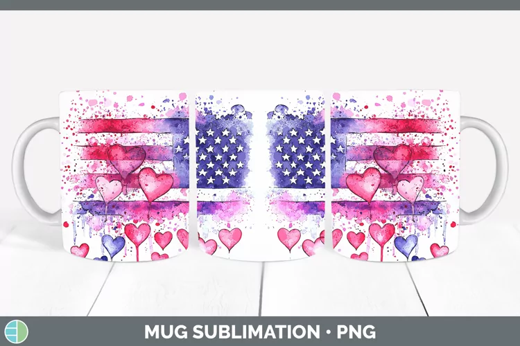 Valentine Splash USA Flag Mug Wrap Sublimation Coffee Cup De