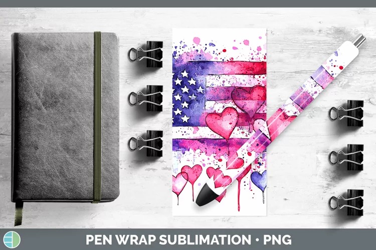 Valentine Splash USA Flag Pen Wrap Sublimation Pen Designs