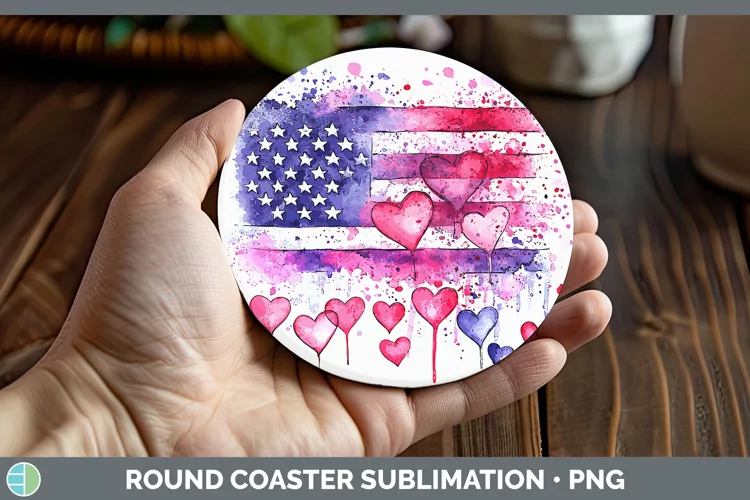 Valentine Splash USA Flag Round Coaster Sublimation Coaster