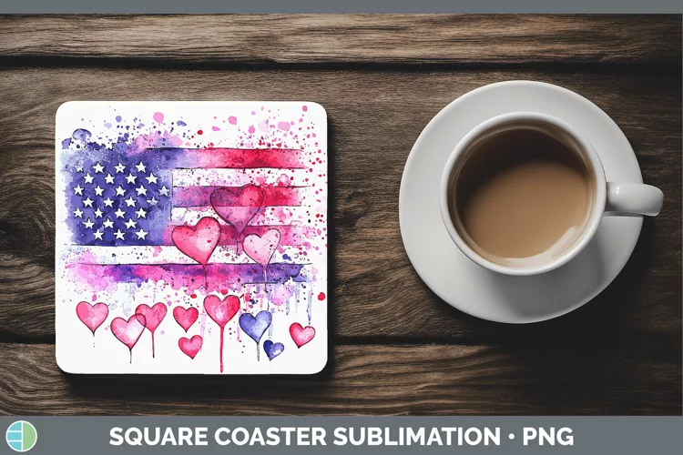 Valentine Splash USA Flag Square Coaster Sublimation Coaster