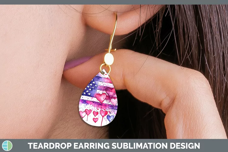 Valentine Splash USA Flag Teardrop Earrings Sublimation Earr