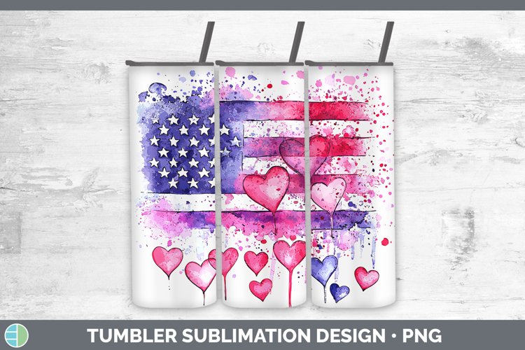 Valentine Splash USA Flag Tumbler Sublimation 20 oz Skinny T
