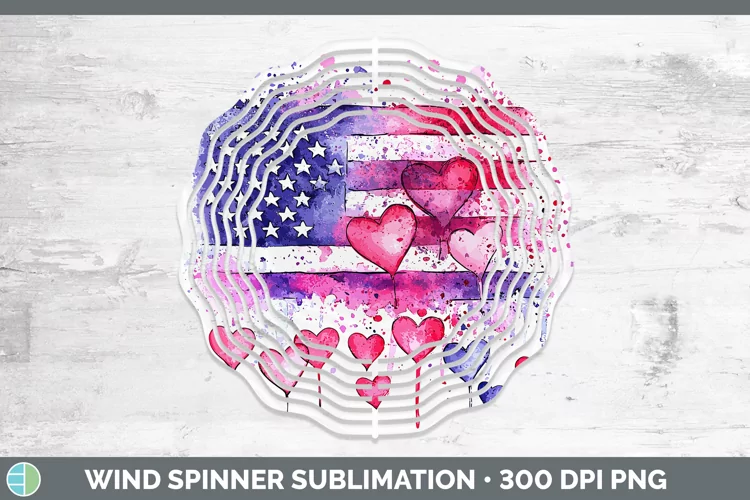 Valentine Splash USA Flag Wind Spinner Sublimation Spinner D