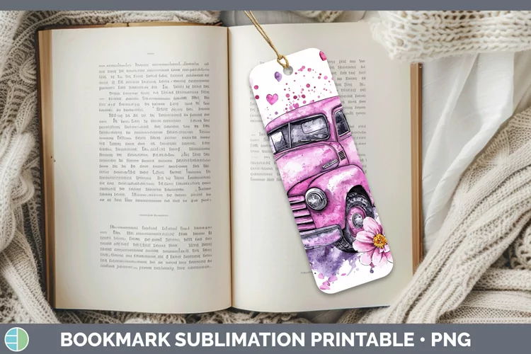 Valentine Splash Vintage Truck Bookmark Sublimation Printabl
