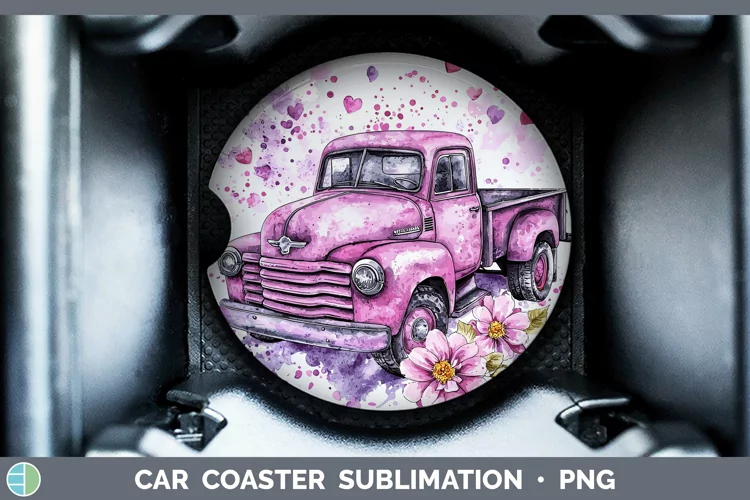 Valentine Splash Vintage Truck Car Coaster Sublimation Desi