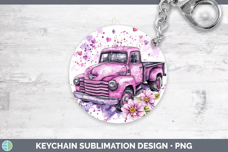 Valentine Splash Vintage Truck Keychain Sublimation Keyring