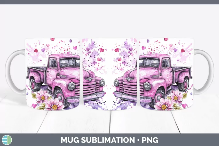 Valentine Splash Vintage Truck Mug Wrap Sublimation Coffee C