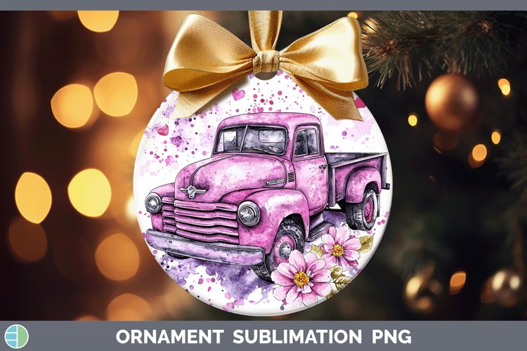 Valentine Splash Vintage Truck Ornament Sublimation Bauble D