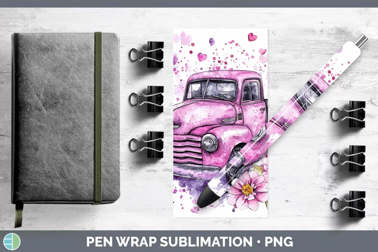 Valentine Splash Vintage Truck Pen Wrap Sublimation Pen Desi