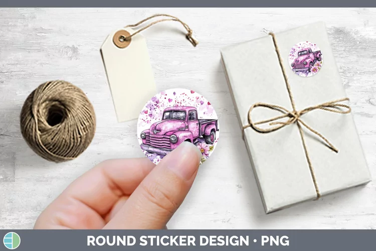 Valentine Splash Vintage Truck Stickers | Round Labels Desig