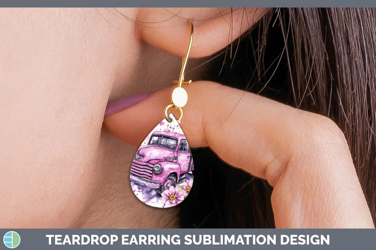 Valentine Splash Vintage Truck Teardrop Earrings Sublimation