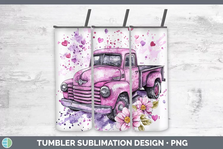 Valentine Splash Vintage Truck Tumbler Sublimation 20 oz Ski