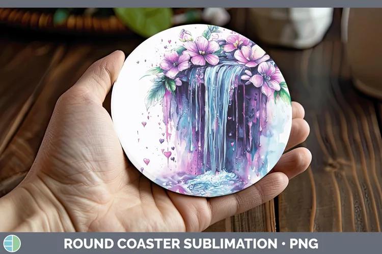 Valentine Splash Waterfall Round Coaster Sublimation Coaster