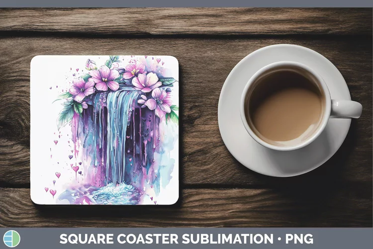 Valentine Splash Waterfall Square Coaster Sublimation Coaste