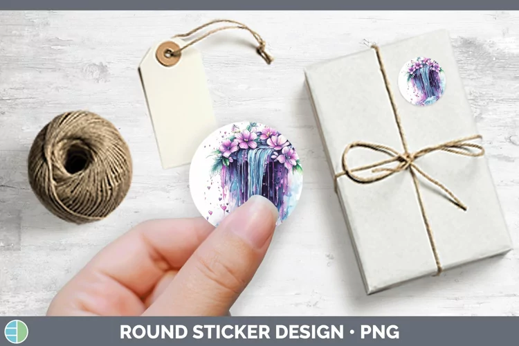 Valentine Splash Waterfall Stickers | Round Labels Designs