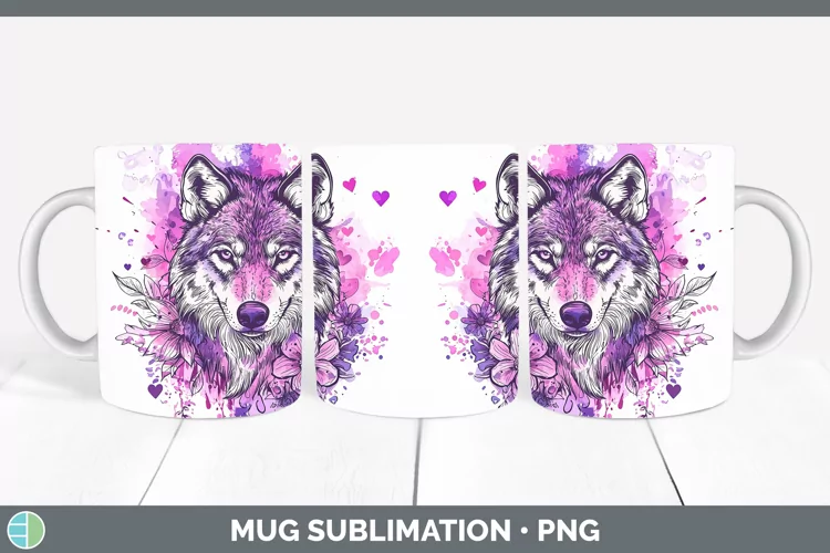 Valentine Splash Wolf Mug Wrap Sublimation Coffee Cup Design