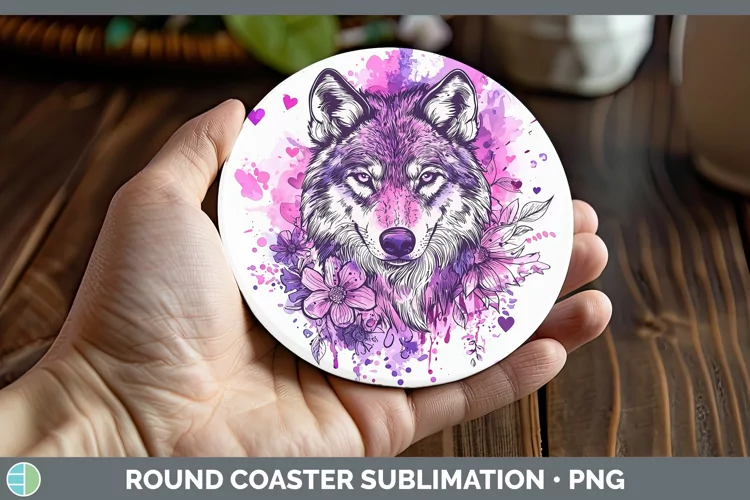 Valentine Splash Wolf Round Coaster Sublimation Coaster Desi
