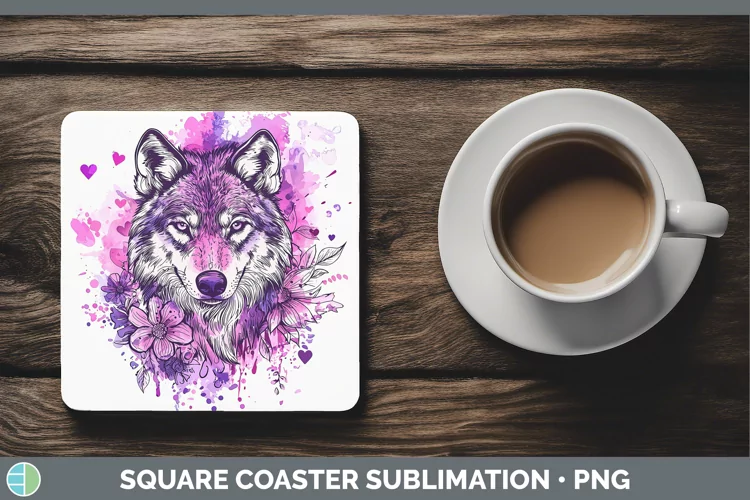 Valentine Splash Wolf Square Coaster Sublimation Coaster Des
