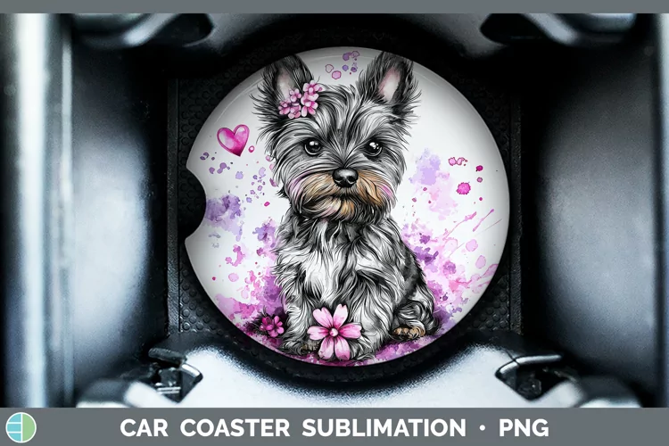 Valentine Splash Yorkshire Terrier Car Coaster Sublimation