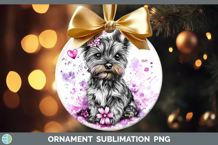 Valentine Splash Yorkshire Terrier Ornament Sublimation Baub