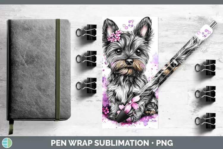 Valentine Splash Yorkshire Terrier Pen Wrap Sublimation Pen