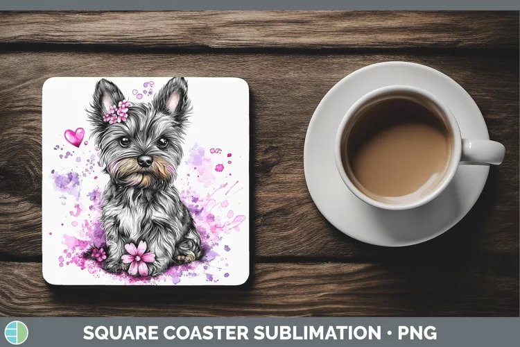 Valentine Splash Yorkshire Terrier Square Coaster Sublimatio