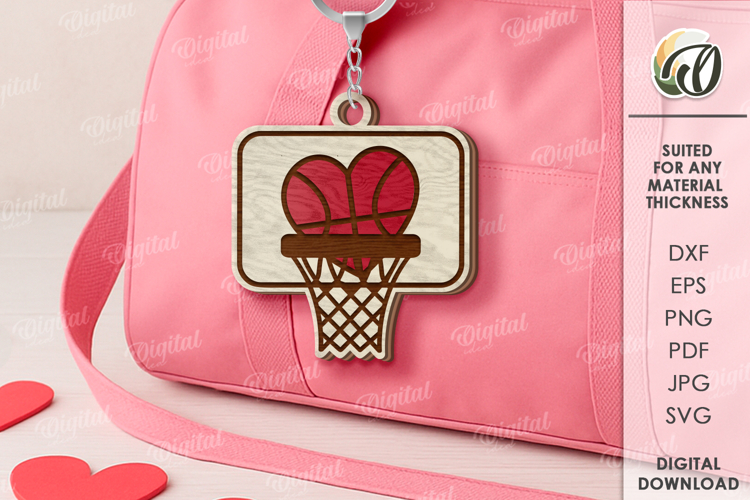 Valentines Day Sport Keychain Laser Cut. Basketball SVG