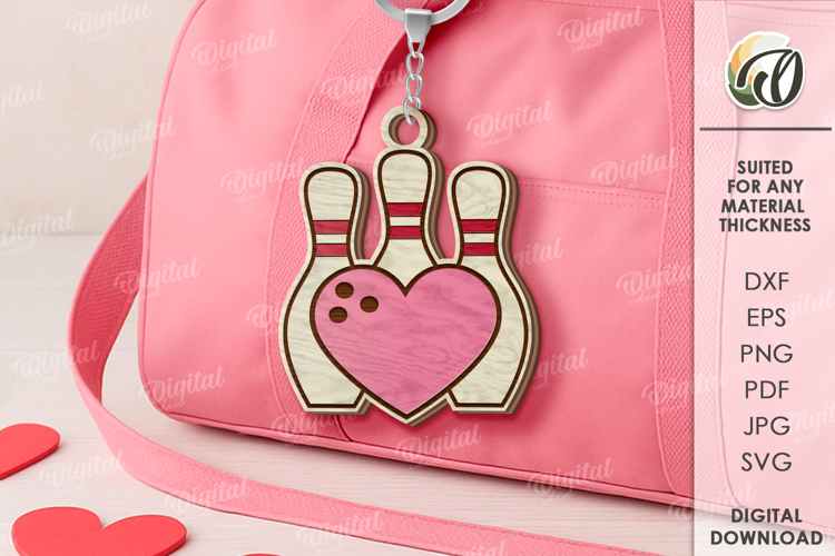 Valentines Day Sport Keychain Laser Cut. Bowling SVG