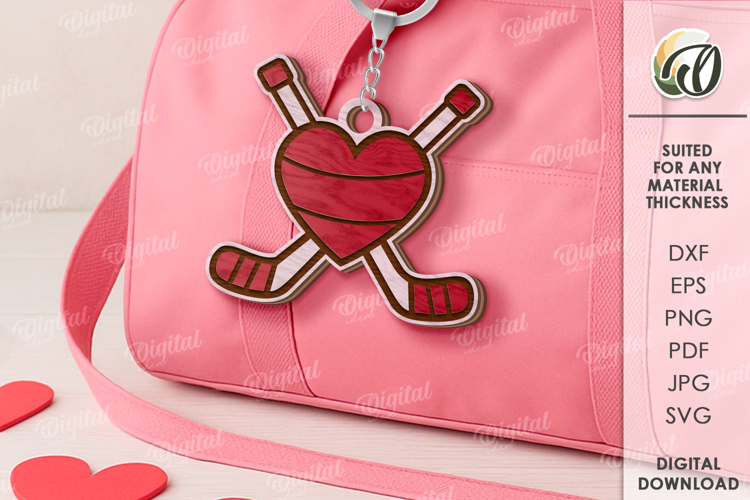 Valentines Day Sport Keychain Laser Cut. Hockey SVG