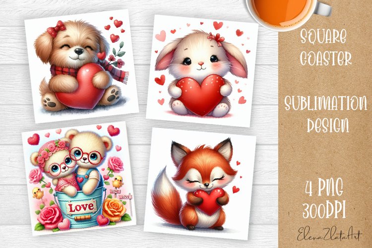 Valentines Day Square Coaster |Cute animals, animal teddy
