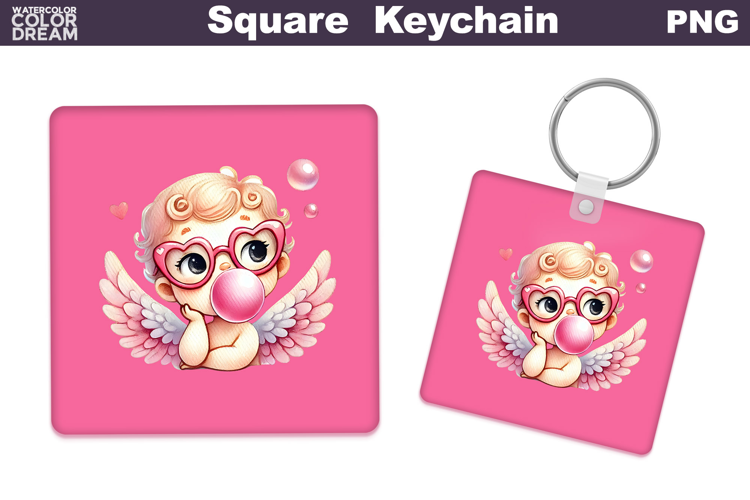 Valentine Square Keychain | Cupid Keychain Sublimation