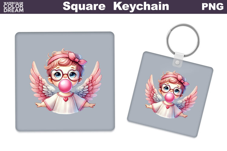 Valentine Square Keychain | Cupid Keychain Sublimation example image 1
