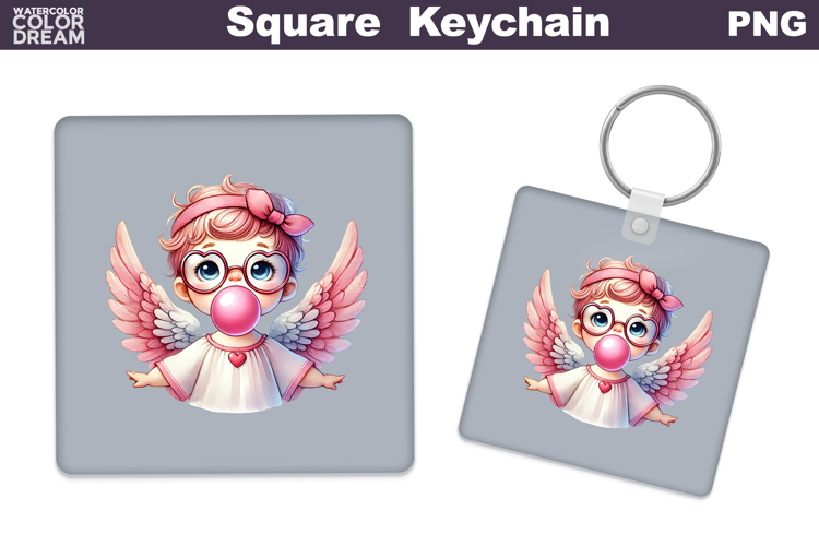Valentine Square Keychain | Cupid Keychain Sublimation