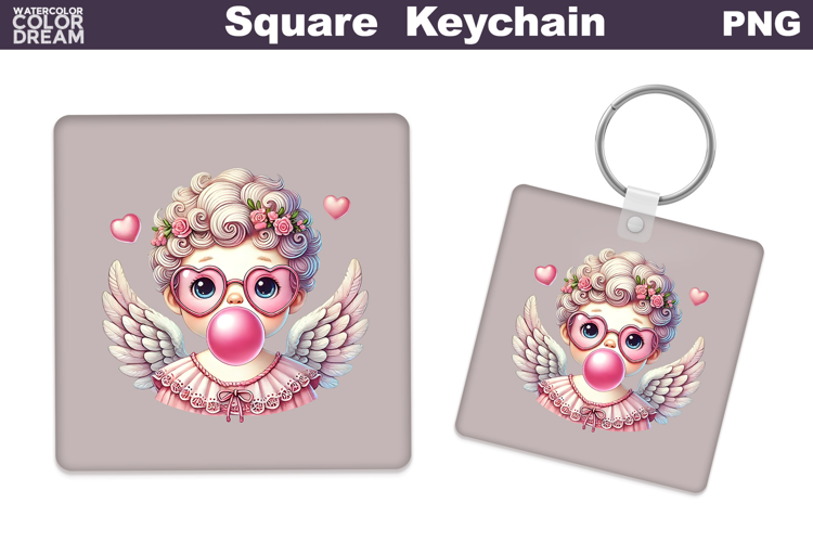 Valentine Square Keychain | Cupid Keychain Sublimation