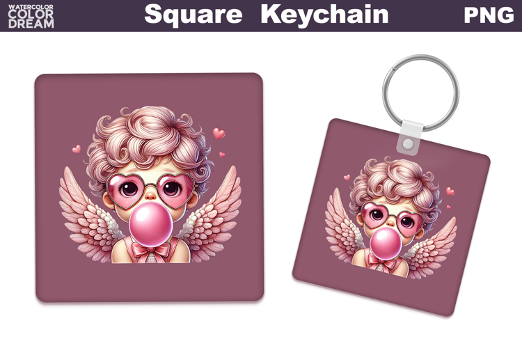 Valentine Square Keychain | Cupid Keychain Sublimation