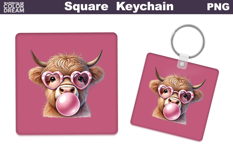 Valentine Square Keychain | Highland Cow Keychain Sublimat