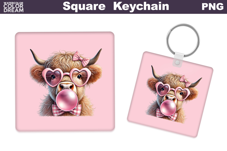 Valentine Square Keychain | Highland Cow Keychain Sublimat