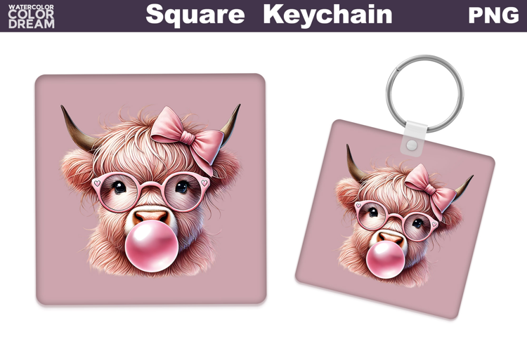 Valentine Square Keychain | Highland Cow Keychain Sublimat