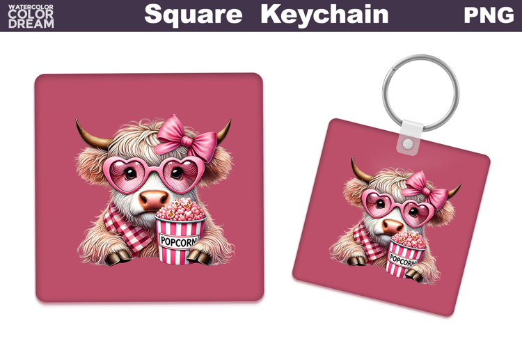 Valentine Square Keychain | Highland Cow Keychain Sublimat