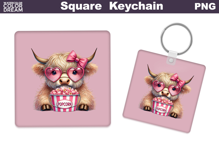 Valentine Square Keychain | Highland Cow Keychain Sublimat