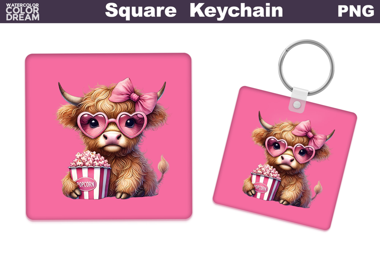 Valentine Square Keychain | Highland Cow Keychain Sublimat