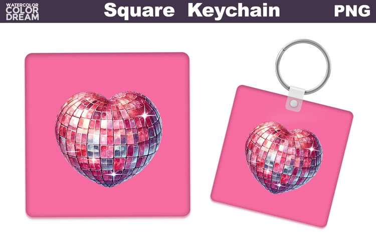 Valentine Square Keychain | Heart Keychain Sublimation example image 1