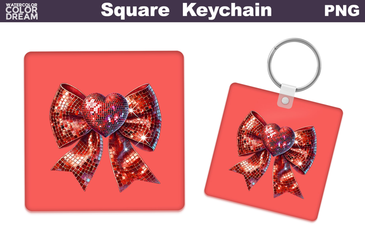 Valentine Bow Square Keychain | Sequins Red Bow Sublimation