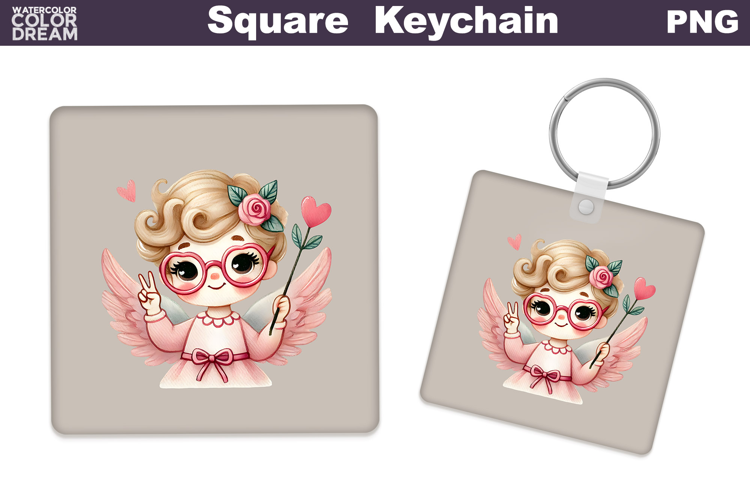 Valentine Square Keychain | Cupid Keychain Sublimation