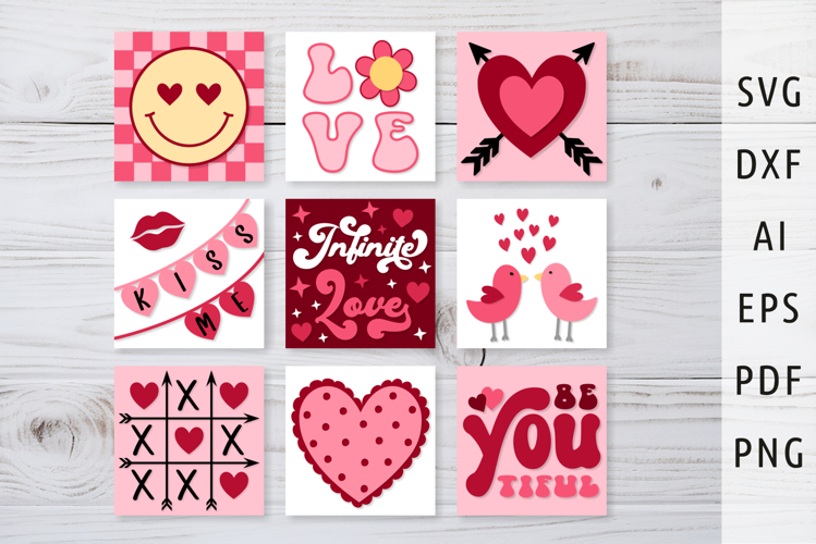 Valentine Square Decor Panels Svg Love heart eyes smiley