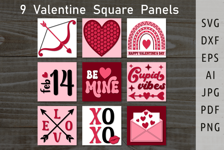 Valentine Square Decor Panels Svg Love heart eyes smiley